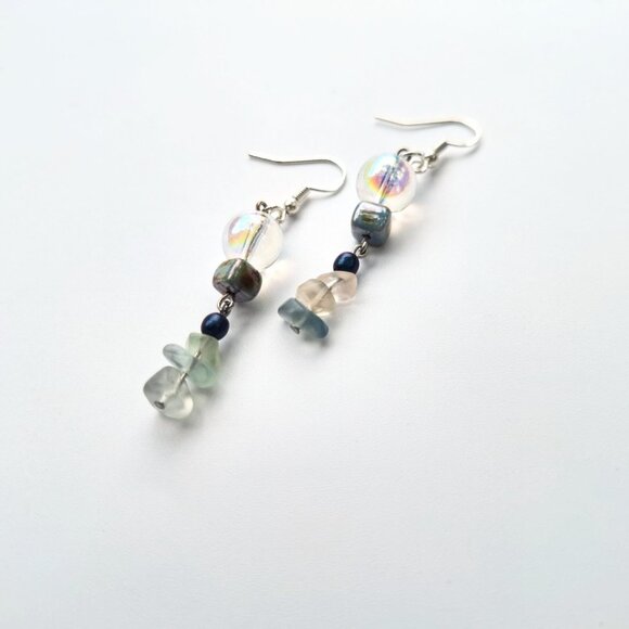 Blue Boho Sterling Silver Dangle Earrings Crystal Jewelry Hippie Earrings Artsy - Picture 5 of 7